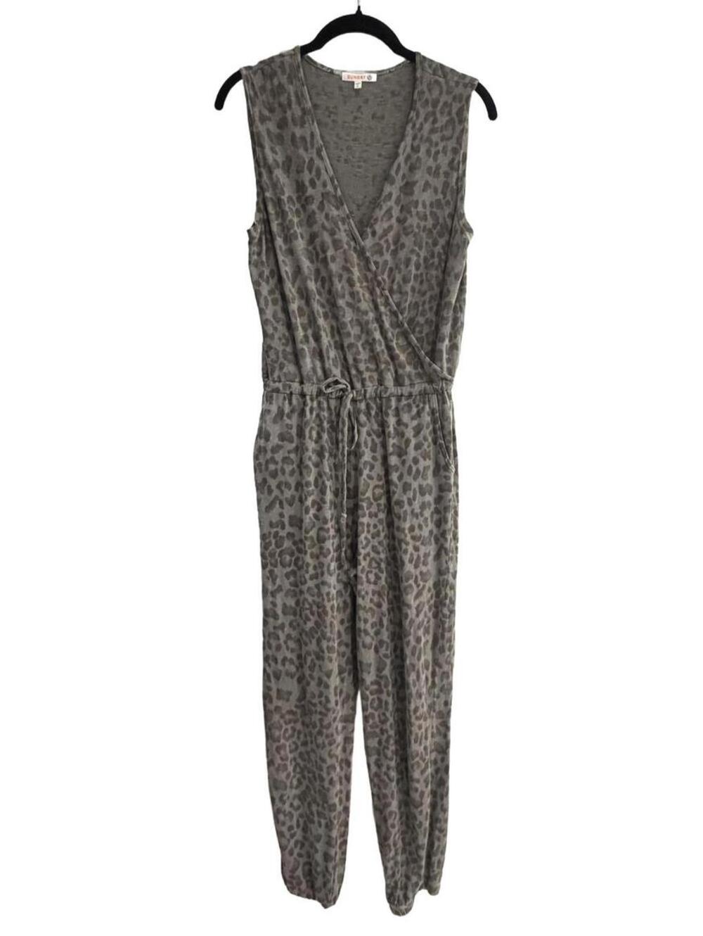 Sundry Leopard Print Sleeveless Jumpsuit - Grey Olive Animal Print - Size 0 (XS)